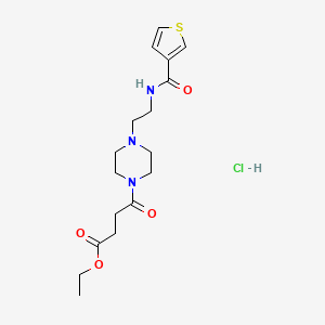 molecular formula C17H26ClN3O4S B2749430 盐酸乙酸4-氧代-4-(4-(2-(噻吩-3-羧酰胺)乙基)哌嗪-1-基)丁酸酯 CAS No. 1351658-90-6