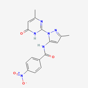 molecular formula C16H14N6O4 B2749434 N-(3-methyl-1-(4-methyl-6-oxo-1,6-dihydropyrimidin-2-yl)-1H-pyrazol-5-yl)-4-nitrobenzamide CAS No. 1020503-47-2