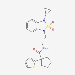 molecular formula C21H25N3O3S2 B2749442 N-[2-(3-cyclopropyl-2,2-dioxo-1,3-dihydro-2lambda6,1,3-benzothiadiazol-1-yl)ethyl]-1-(thiophen-2-yl)cyclopentane-1-carboxamide CAS No. 2097921-17-8