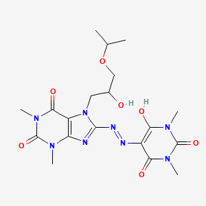 molecular formula C19H26N8O7 B2749453 5-(2-(7-(2-hydroxy-3-isopropoxypropyl)-1,3-dimethyl-2,6-dioxo-2,3,6,7-tetrahydro-1H-purin-8-yl)hydrazono)-1,3-dimethylpyrimidine-2,4,6(1H,3H,5H)-trione CAS No. 899357-98-3