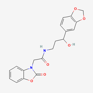 molecular formula C19H18N2O6 B2749455 N-(3-(benzo[d][1,3]dioxol-5-yl)-3-hydroxypropyl)-2-(2-oxobenzo[d]oxazol-3(2H)-yl)acetamide CAS No. 1421508-46-4