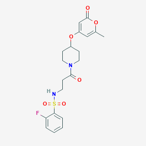 2-fluoro-N-(3-(4-((6-methyl-2-oxo-2H-pyran-4-yl)oxy)piperidin-1-yl)-3-oxopropyl)benzenesulfonamide