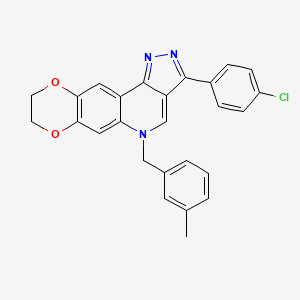 molecular formula C26H20ClN3O2 B2749478 3-(4-chlorophenyl)-5-(3-methylbenzyl)-8,9-dihydro-5H-[1,4]dioxino[2,3-g]pyrazolo[4,3-c]quinoline CAS No. 866342-54-3