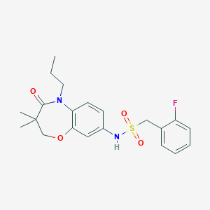 molecular formula C21H25FN2O4S B2749485 N-(3,3-dimethyl-4-oxo-5-propyl-2,3,4,5-tetrahydrobenzo[b][1,4]oxazepin-8-yl)-1-(2-fluorophenyl)methanesulfonamide CAS No. 922124-56-9