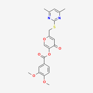 6-(((4,6-dimethylpyrimidin-2-yl)thio)methyl)-4-oxo-4H-pyran-3-yl 3,4-dimethoxybenzoate
