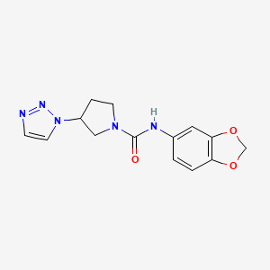 molecular formula C14H15N5O3 B2749494 N-(benzo[d][1,3]dioxol-5-yl)-3-(1H-1,2,3-triazol-1-yl)pyrrolidine-1-carboxamide CAS No. 2034427-36-4