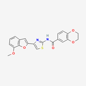 molecular formula C21H16N2O5S B2749504 N-(4-(7-methoxybenzofuran-2-yl)thiazol-2-yl)-2,3-dihydrobenzo[b][1,4]dioxine-6-carboxamide CAS No. 921796-66-9