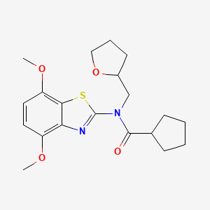 molecular formula C20H26N2O4S B2749515 N-(4,7-二甲氧基苯并噻唑-2-基)-N-((四氢呋喃-2-基)甲基)环戊烷羧酰胺 CAS No. 1105230-92-9