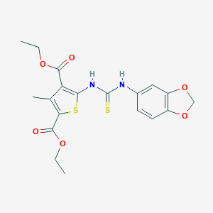 molecular formula C19H20N2O6S2 B274952 Diethyl 5-[(1,3-benzodioxol-5-ylcarbamothioyl)amino]-3-methylthiophene-2,4-dicarboxylate 