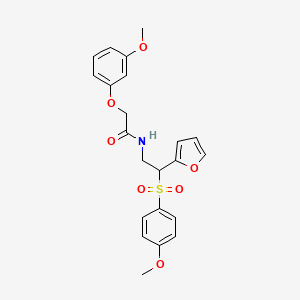 molecular formula C22H23NO7S B2749521 N-{2-(2-呋喃基)-2-[(4-甲氧基苯基)磺酰基]乙基}-2-(3-甲氧基苯氧基)乙酰胺 CAS No. 946265-12-9