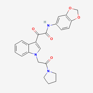 molecular formula C23H21N3O5 B2749522 N-(benzo[d][1,3]dioxol-5-yl)-2-oxo-2-(1-(2-oxo-2-(pyrrolidin-1-yl)ethyl)-1H-indol-3-yl)acetamide CAS No. 872854-82-5