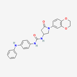 molecular formula C25H24N4O4 B2749530 1-(1-(2,3-Dihydrobenzo[b][1,4]dioxin-6-yl)-5-oxopyrrolidin-3-yl)-3-(4-(phenylamino)phenyl)urea CAS No. 891114-66-2