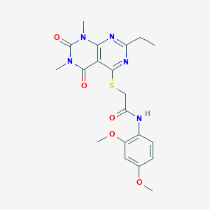 molecular formula C20H23N5O5S B2749539 N-(2,4-dimethoxyphenyl)-2-((2-ethyl-6,8-dimethyl-5,7-dioxo-5,6,7,8-tetrahydropyrimido[4,5-d]pyrimidin-4-yl)thio)acetamide CAS No. 852169-86-9