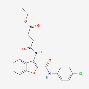 molecular formula C21H19ClN2O5 B2749541 Ethyl 4-((2-((4-chlorophenyl)carbamoyl)benzofuran-3-yl)amino)-4-oxobutanoate CAS No. 887892-23-1