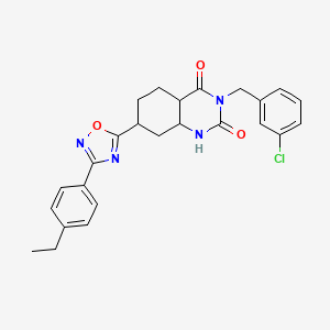 molecular formula C25H19ClN4O3 B2749545 3-[(3-Chlorophenyl)methyl]-7-[3-(4-ethylphenyl)-1,2,4-oxadiazol-5-yl]-1,2,3,4-tetrahydroquinazoline-2,4-dione CAS No. 1358642-17-7