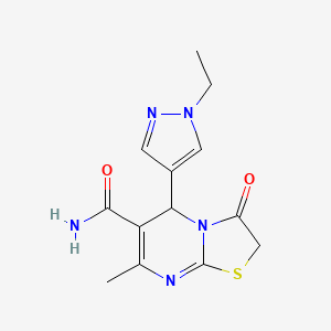 molecular formula C13H15N5O2S B2749551 5-(1-ethyl-1H-pyrazol-4-yl)-7-methyl-3-oxo-3,5-dihydro-2H-thiazolo[3,2-a]pyrimidine-6-carboxamide CAS No. 1005650-00-9