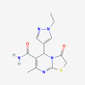 molecular formula C13H15N5O2S B2749551 5-(1-乙基-1H-吡唑-4-基)-7-甲基-3-氧代-3,5-二氢-2H-噻唑并[3,2-a]嘧啶-6-羧酰胺 CAS No. 1005650-00-9