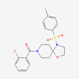 molecular formula C21H23FN2O4S B2749554 (2-Fluorophenyl)(4-tosyl-1-oxa-4,8-diazaspiro[4.5]decan-8-yl)methanone CAS No. 896378-51-1