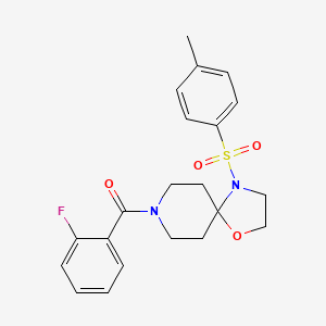 molecular formula C21H23FN2O4S B2749554 (2-氟苯基)(4-对甲苯磺酰-1-氧杂-4,8-二氮杂螺[4.5]癸烷-8-基)甲酮 CAS No. 896378-51-1