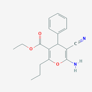 molecular formula C18H20N2O3 B2749562 ethyl 6-amino-5-cyano-4-phenyl-2-propyl-4H-pyran-3-carboxylate CAS No. 300588-44-7