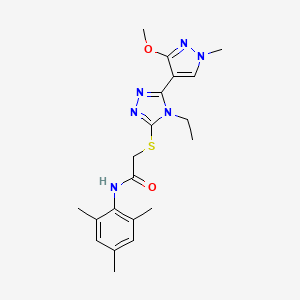 2-((4-ethyl-5-(3-methoxy-1-methyl-1H-pyrazol-4-yl)-4H-1,2,4-triazol-3-yl)thio)-N-mesitylacetamide