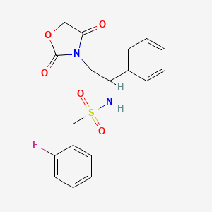 molecular formula C18H17FN2O5S B2749581 N-(2-(2,4-dioxooxazolidin-3-yl)-1-phenylethyl)-1-(2-fluorophenyl)methanesulfonamide CAS No. 2097933-72-5