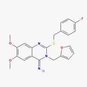 molecular formula C22H20FN3O3S B2749582 2-[(4-fluorobenzyl)sulfanyl]-3-(2-furylmethyl)-6,7-dimethoxy-4(3H)-quinazolinimine CAS No. 477848-68-3