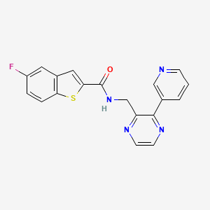 molecular formula C19H13FN4OS B2749586 5-fluoro-N-((3-(pyridin-3-yl)pyrazin-2-yl)methyl)benzo[b]thiophene-2-carboxamide CAS No. 2034536-38-2