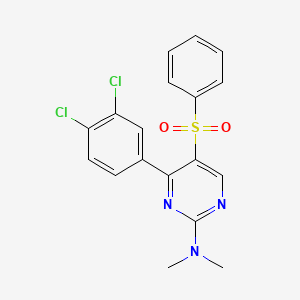 molecular formula C18H15Cl2N3O2S B2749590 5-(benzenesulfonyl)-4-(3,4-dichlorophenyl)-N,N-dimethylpyrimidin-2-amine CAS No. 339107-76-5