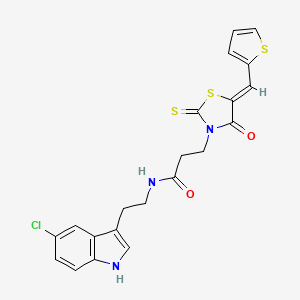 molecular formula C21H18ClN3O2S3 B2749591 (Z)-N-(2-(5-chloro-1H-indol-3-yl)ethyl)-3-(4-oxo-5-(thiophen-2-ylmethylene)-2-thioxothiazolidin-3-yl)propanamide CAS No. 900134-99-8