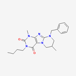 molecular formula C21H27N5O2 B2749592 9-苄基-3-丁基-1,7-二甲基-6,7,8,9-四氢嘧啶并[2,1-f]嘧啶-2,4(1H,3H)-二酮 CAS No. 876151-81-4