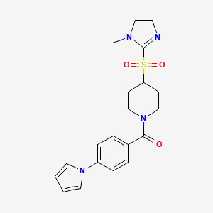 molecular formula C20H22N4O3S B2749596 (4-(1H-pyrrol-1-yl)phenyl)(4-((1-methyl-1H-imidazol-2-yl)sulfonyl)piperidin-1-yl)methanone CAS No. 2097911-89-0