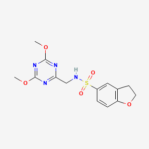 molecular formula C14H16N4O5S B2749599 N-((4,6-dimethoxy-1,3,5-triazin-2-yl)methyl)-2,3-dihydrobenzofuran-5-sulfonamide CAS No. 2034522-58-0