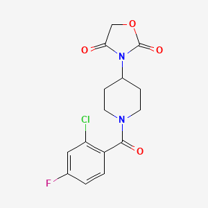 molecular formula C15H14ClFN2O4 B2749601 3-(1-(2-Chloro-4-fluorobenzoyl)piperidin-4-yl)oxazolidine-2,4-dione CAS No. 2034240-70-3