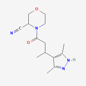 molecular formula C14H20N4O2 B2749607 4-[3-(3,5-Dimethyl-1H-pyrazol-4-YL)butanoyl]morpholine-3-carbonitrile CAS No. 1607013-91-1