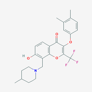 molecular formula C25H26F3NO4 B2749624 3-(3,4-Dimethylphenoxy)-7-hydroxy-8-[(4-methylpiperidin-1-yl)methyl]-2-(trifluoromethyl)chromen-4-one CAS No. 685861-30-7