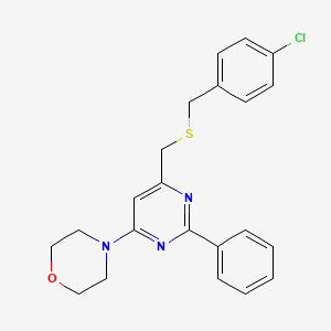 molecular formula C22H22ClN3OS B2749625 4-(6-{[(4-Chlorobenzyl)sulfanyl]methyl}-2-phenyl-4-pyrimidinyl)morpholine CAS No. 338961-71-0