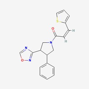 molecular formula C19H17N3O2S B2749645 (Z)-1-(3-(1,2,4-oxadiazol-3-yl)-4-phenylpyrrolidin-1-yl)-3-(thiophen-2-yl)prop-2-en-1-one CAS No. 2034997-50-5