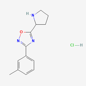 molecular formula C13H16ClN3O B2749646 3-(3-Methylphenyl)-5-pyrrolidin-2-yl-1,2,4-oxadiazole hydrochloride CAS No. 933060-39-0
