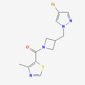 molecular formula C12H13BrN4OS B2749651 5-{3-[(4-bromo-1H-pyrazol-1-yl)methyl]azetidine-1-carbonyl}-4-methyl-1,3-thiazole CAS No. 2415623-33-3