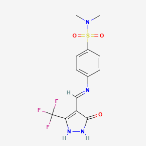 molecular formula C13H13F3N4O3S B2749653 N,N-dimethyl-4-({[5-oxo-3-(trifluoromethyl)-1,5-dihydro-4H-pyrazol-4-yliden]methyl}amino)benzenesulfonamide CAS No. 320425-21-6