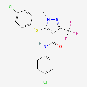 molecular formula C18H12Cl2F3N3OS B2749655 N-(4-chlorophenyl)-5-[(4-chlorophenyl)sulfanyl]-1-methyl-3-(trifluoromethyl)-1H-pyrazole-4-carboxamide CAS No. 321533-82-8