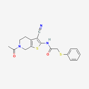 molecular formula C18H17N3O2S2 B2749657 N-(6-acetyl-3-cyano-5,7-dihydro-4H-thieno[2,3-c]pyridin-2-yl)-2-phenylsulfanylacetamide CAS No. 895485-93-5