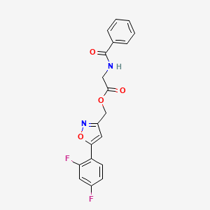 molecular formula C19H14F2N2O4 B2749658 (5-(2,4-Difluorophenyl)isoxazol-3-yl)methyl 2-benzamidoacetate CAS No. 1210874-54-6