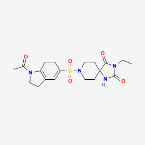 molecular formula C19H24N4O5S B2749660 8-((1-Acetylindolin-5-yl)sulfonyl)-3-ethyl-1,3,8-triazaspiro[4.5]decane-2,4-dione CAS No. 942006-83-9