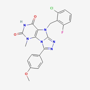 molecular formula C21H16ClFN6O3 B2749670 9-(2-chloro-6-fluorobenzyl)-3-(4-methoxyphenyl)-5-methyl-5H-[1,2,4]triazolo[4,3-e]purine-6,8(7H,9H)-dione CAS No. 921856-94-2