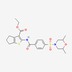 molecular formula C23H28N2O6S2 B2749681 乙酸2-(4-((2,6-二甲基吗啉磺酰)苯甲酰氨基)-5,6-二氢-4H-环戊[b]噻吩-3-羧酯 CAS No. 326872-44-0