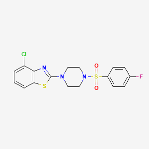 molecular formula C17H15ClFN3O2S2 B2749687 4-Chloro-2-(4-((4-fluorophenyl)sulfonyl)piperazin-1-yl)benzo[d]thiazole CAS No. 955663-09-9