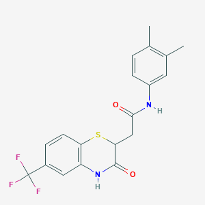 molecular formula C19H17F3N2O2S B2749696 N-(3,4-dimethylphenyl)-2-[3-oxo-6-(trifluoromethyl)-3,4-dihydro-2H-1,4-benzothiazin-2-yl]acetamide CAS No. 645348-89-6