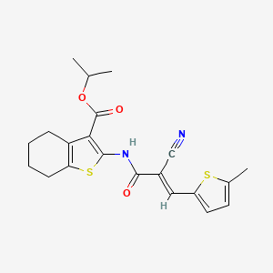 molecular formula C21H22N2O3S2 B2749725 (E)-异丙基-2-(2-氰-3-(5-甲硫代苯-2-基)丙烯酰胺基)-4,5,6,7-四氢苯并[b]噻吩-3-羧酸酯 CAS No. 488137-66-2